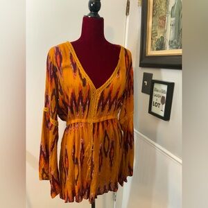 Bohemian V-Neck Yellow and Red Women's Romper size L